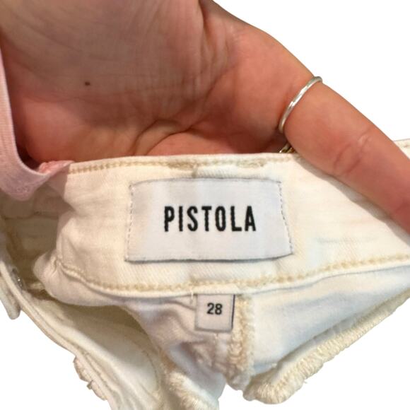 Pistola White Stretch Denim Patch Pocket High Rise Cropped Skinny Pants - Picture 7 of 9